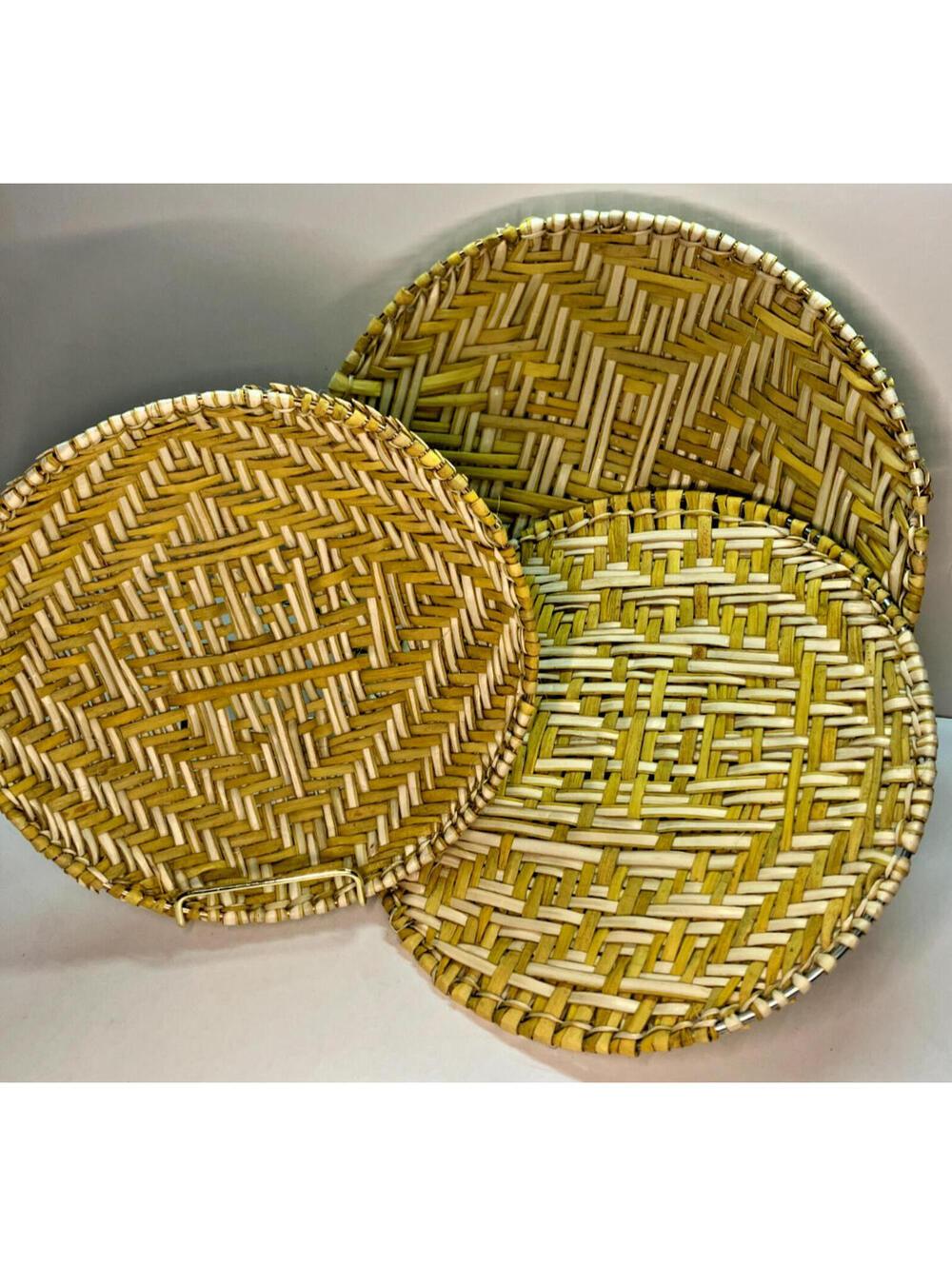 Hopi White Yellow 8" 9" 10" Woven Butterfly Motif Sifter Basket Set of 3
